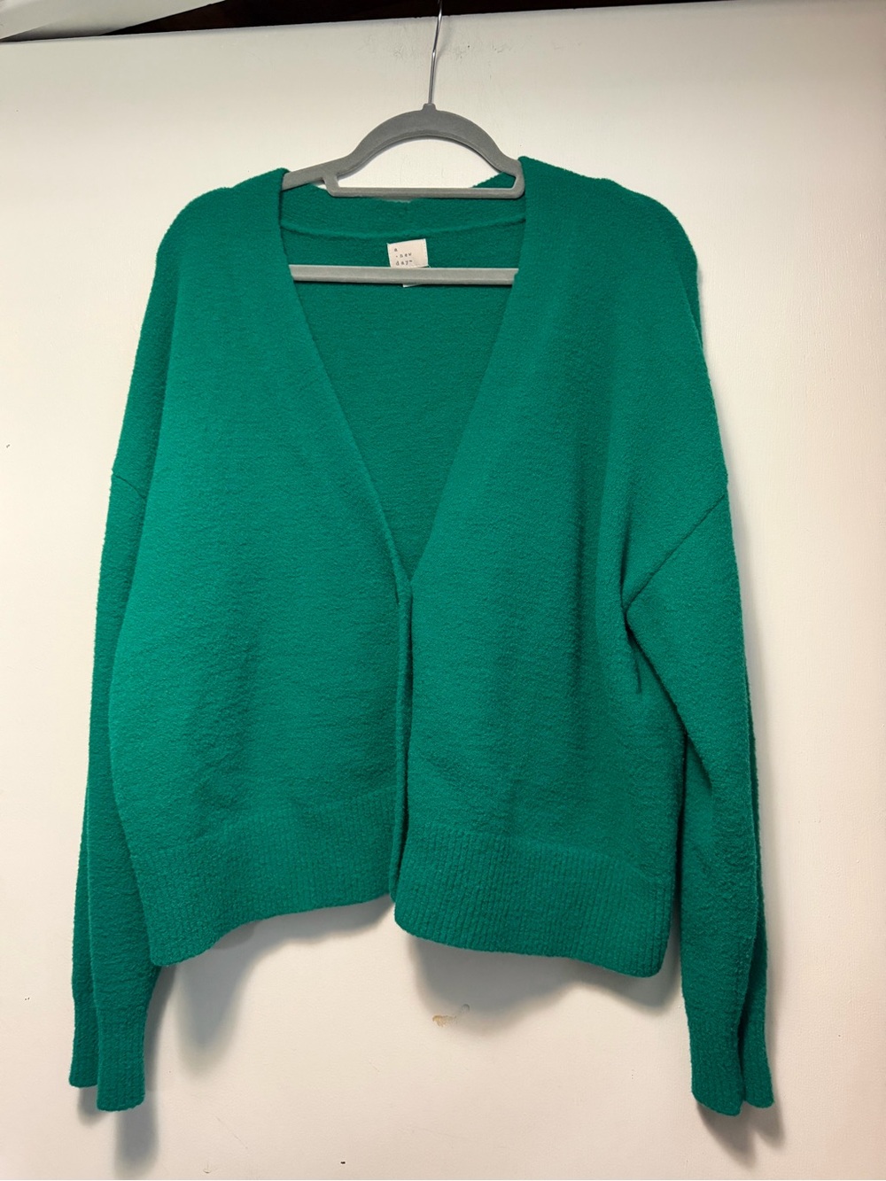 Stunning Fall Green V-Neck Knit Oversized Cardigan Sweater Size Large